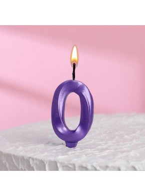 Свеча для торта цифра "0", «Грань», 7,8 см, фиолетовый металлик