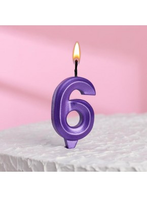 Свеча для торта цифра "6", «Грань», 7,8 см, фиолетовый металлик