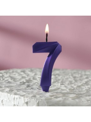Свеча для торта цифра "7", «Грань», 7,8 см, фиолетовый металлик