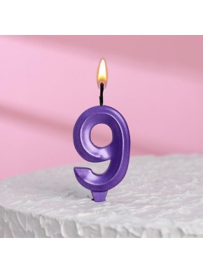 Свеча для торта цифра "9", «Грань», 7,8 см, фиолетовый металлик