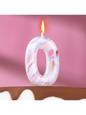 Свеча для торта цифра "0", "Белый мрамор", 8 см