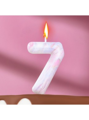 Свеча для торта цифра "7", "Белый мрамор", 8 см