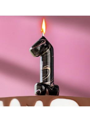 Свеча для торта цифра "1", "Черный мрамор", 8 см