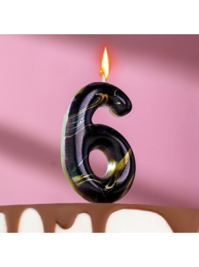 Свеча для торта цифра "6", "Черный мрамор", 8 см