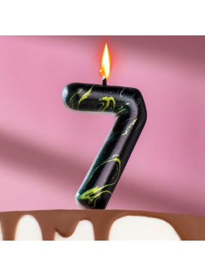 Свеча для торта цифра "7", "Черный мрамор", 8 см