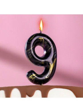Свеча для торта цифра "9", "Черный мрамор", 8 см