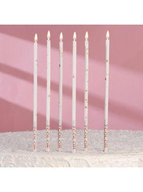 Свечи для торта "Исполнение желаний", 6 штук, 16,5 см, белый с золотом
