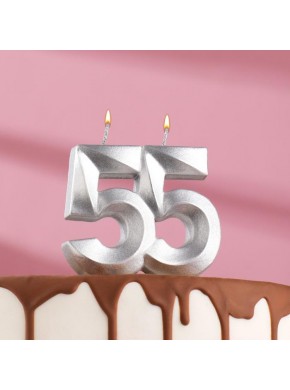 Свеча для торта цифра "55", «Грань», 9,5 см, серебро