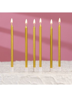 Свечи для торта "С днем рождения", 6 шт, 13,5 см, золотой металлик 