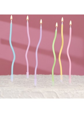 Свечи для торта, витые "С днем рождения", 6 шт, 16,5 см, разноцветные