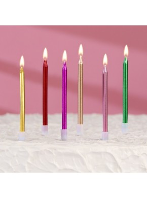 Свечи для торта "С днем рождения", 6 шт, 10,5 см, разноцветный металлик 