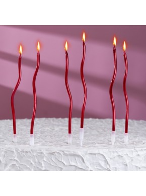Свечи для торта "Серпантин" 6  шт, 11 см, рубиновые   