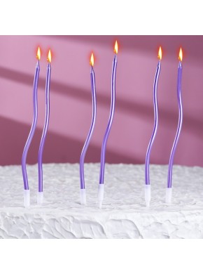 Свечи для торта "Серпантин" 6  шт, фиолетовые, 11 см