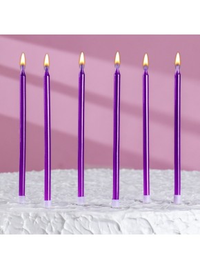 Свечи для торта "Ройс", 6 шт, 13 см, фиолетовый металлик