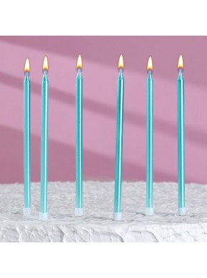 Свечи для торта "Ройс", 6 шт, 13 см, небесно-голубой металлик