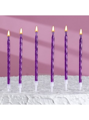 Свечи для торта, витые с подставкой, 6 шт, 14 см, фиолетовые