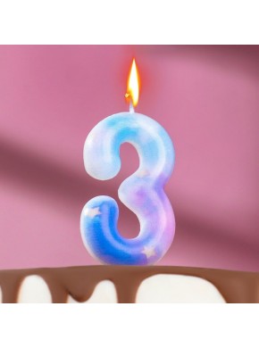 Свеча для торта цифра "3", "Звездопад", 5,5 см