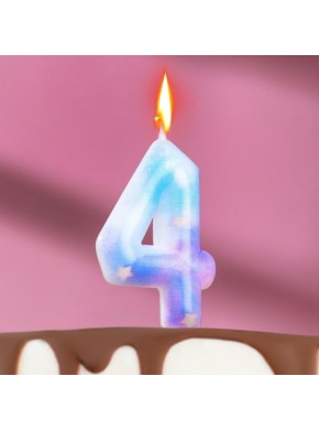 Свеча для торта цифра "4", "Звездопад", 5,5 см