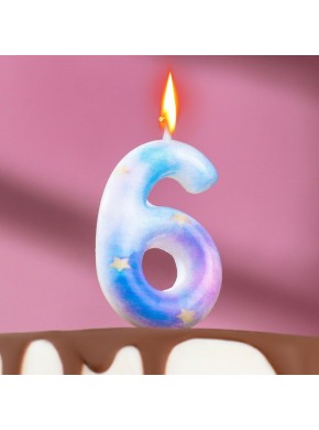 Свеча для торта цифра "6", "Звездопад", 5,5 см
