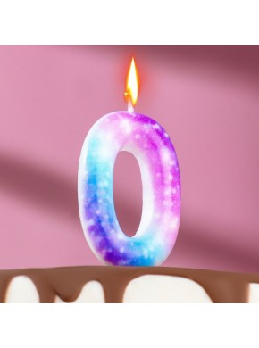 Свеча для торта цифра "0", "Галактика", 5,5 см