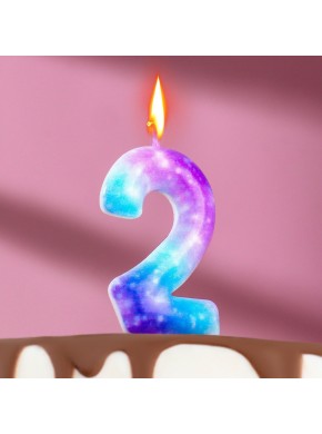 Свеча для торта цифра "2", "Галактика", 5,5 см