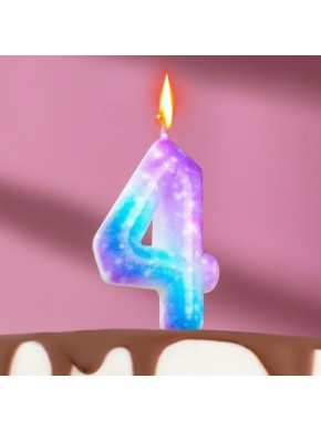 Свеча для торта цифра "4", "Галактика", 5,5 см