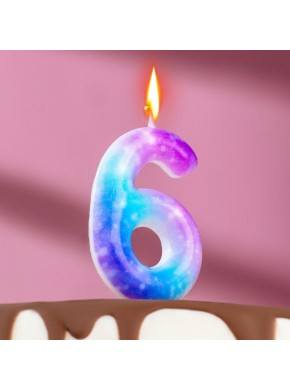 Свеча для торта цифра "6", "Галактика", 5,5 см