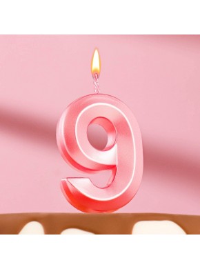 Свеча для торта цифра "9", «Грань», 5 х 3,5 см, розовая