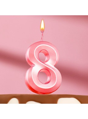 Свеча для торта цифра "8", «Грань», 5 х 3,5 см, розовая
