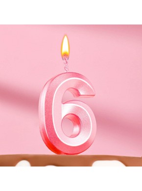 Свеча для торта цифра "6", «Грань», 5 х 3,5 см, розовая