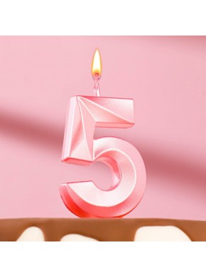 Свеча для торта цифра "5", «Грань», 5 х 3,5 см, розовая