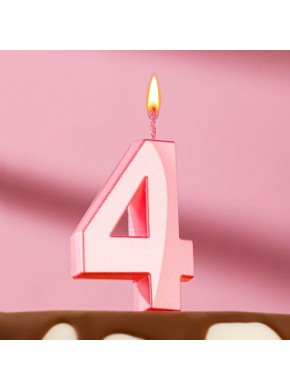 Свеча для торта цифра "4", «Грань», 5 х 3,5 см, розовая