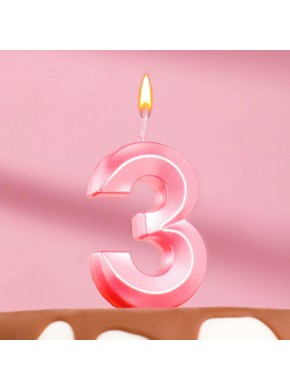 Свеча для торта цифра "3", «Грань», 5 х 3,5 см, розовая