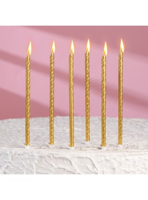 Свечи для торта "Классические", 6 шт, с подставкой, 13 см, золотые