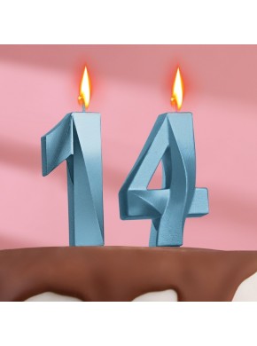 Свечи для торта цифра "14", «Грань», (набор цифр 1 и 4), 7,8 см, голубой металлик
