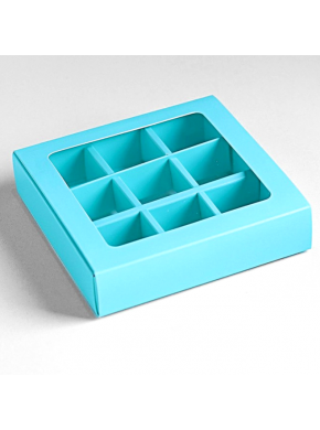 Коробка для конфет 9 шт, 14,5 х 14,5 х 3,5 см, голубой