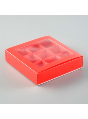 Коробка для конфет 9 шт, 14,5 х 14,5 х 3,5 см, красный