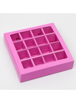 Коробка для конфет, 16 шт, с ячейками, розовая, 17,7 х 17,7 х 3,8 см