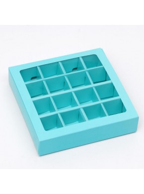 Коробка для конфет, 16 шт, 17,7 х 17,7 х 3,8 см, голубая