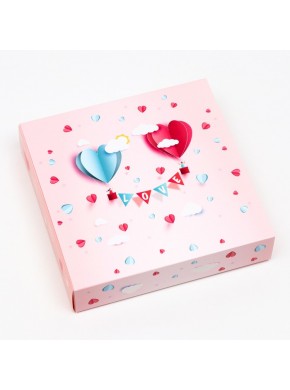 Коробка для конфет, 16 шт, с ячейками «Сердца», розовая, 17,7 х 17,7 х 3,8 см
