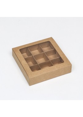 Коробка для конфет 9 шт, 14,7 х 14,7 х 3,4 см, крафт