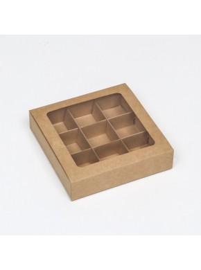 Коробка для конфет 9 шт, 14,7 х 14,7 х 3,4 см, крафт