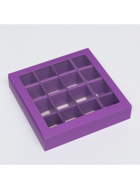 Коробка для конфет, 16 шт, с ячейками, сиреневая, 17,7 х 17,7 х 3,8 см