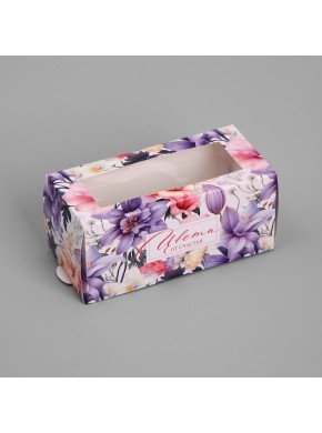 Коробка для макаронс «Цветы», 12 х 5,5 х 5,5 см