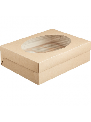 Упаковка для Маффинов с окном ECO MUF 12, 33 х 25 х 10 см (белый/крафт), 1 шт.