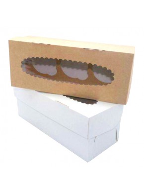 Упаковка для Маффинов с окном ECO MUF 3, 25х10х10 см, (белый/крафт), 1 шт.