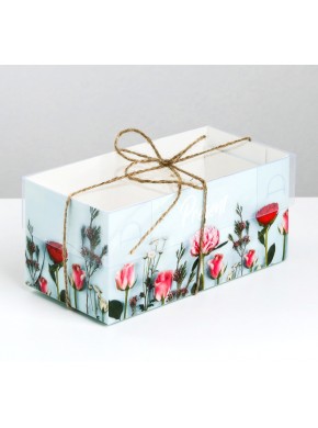 Коробка под 2 капкейка "Present", 16 × 8 × 7,5 см, с прозрачной крышкой