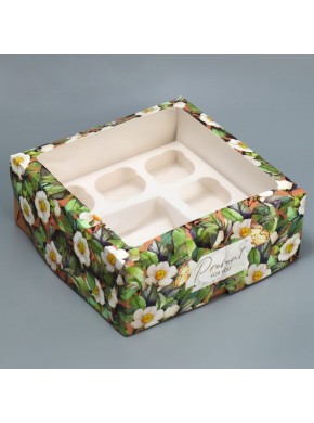 Коробка под 5 капкейков и 1 бенто «Цветочный паттерн», 25 х 25 х 10 см