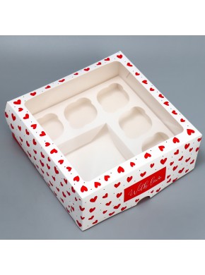 Коробка под 5 капкейков и 1 бенто «Сердечки», 25 х 25 х 10 см