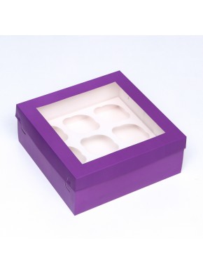 Коробка на 9 капкейков, с окном, сиреневая, 25 х 25 х 10 см